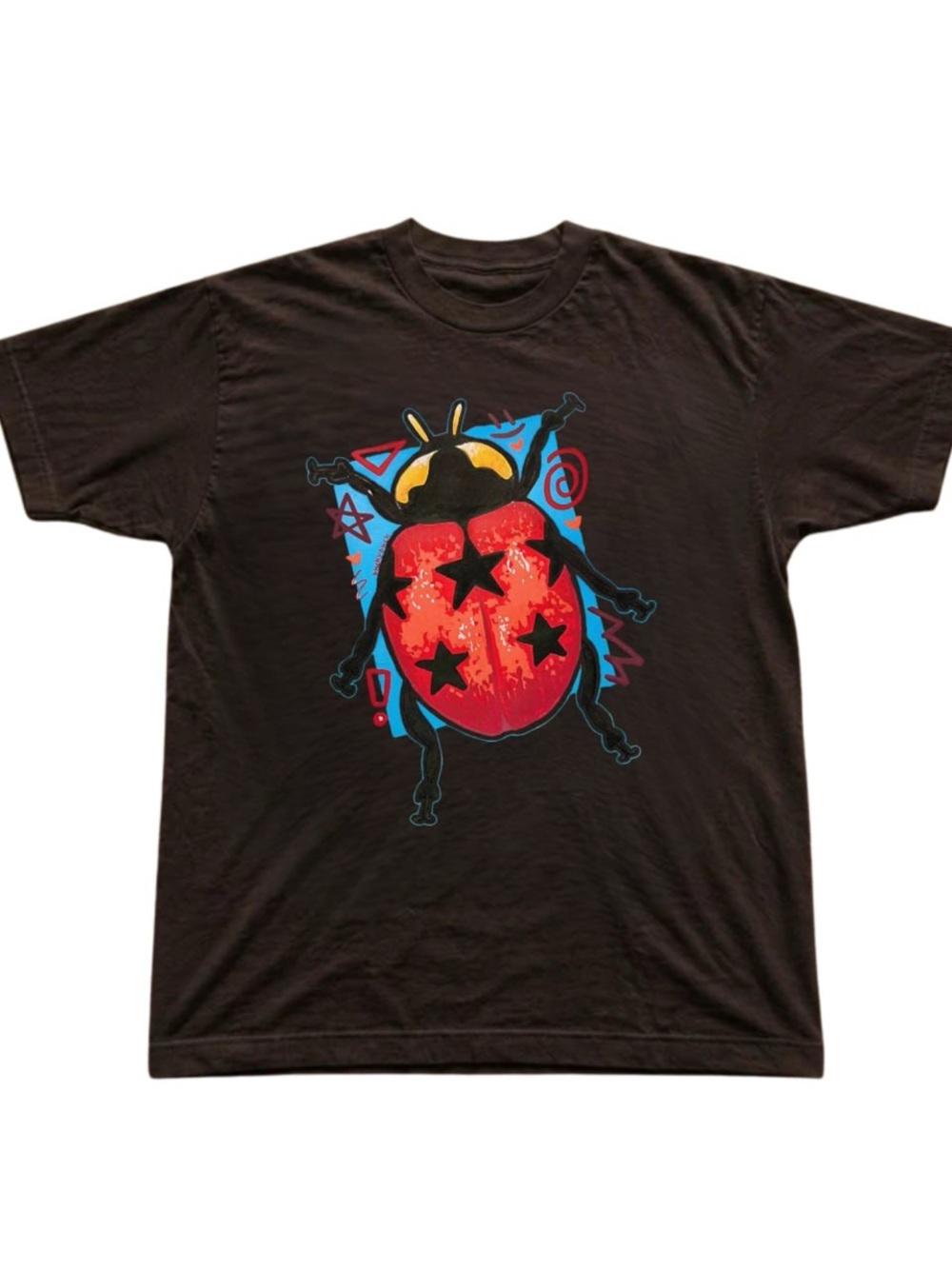 Gildan Black Tee with Red Ladybug Pop-Art Graphic